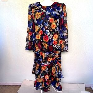 Vintage Sue Brett Florals Printed Ruffled Maxi Dress